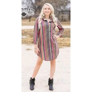 Crazy Train Dress Women XS Button Up Duster Cowgirl Western Rodeo Long Sleeve